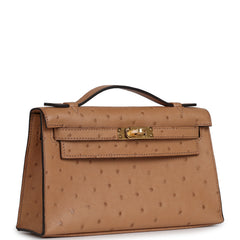 Hermes Kelly Pochette Chai Ostrich Gold Hardware