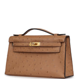 Hermes Kelly Pochette Chai Ostrich Gold Hardware - Thumbnail View 5