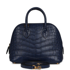 Hermes 1923 Bolide Mini Bleu Saphir Matte Alligator Gold Hardware