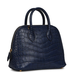 Hermes 1923 Bolide Mini Bleu Saphir Matte Alligator Gold Hardware
