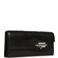 Pre-owned Hermes Verrou Clutch Black Matte Alligator Mississippiensis Palladium Hardware