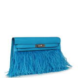 Hermes Kelly Elan Foile Bleu Frida Chevre Chamkila and Ostrich Feathers Palladium Hardware - Thumbnail View 2