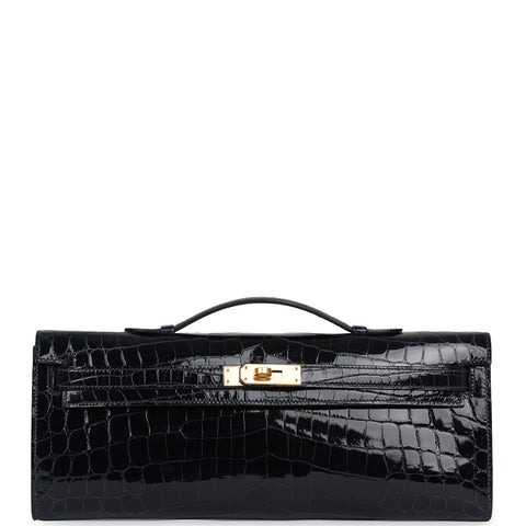 Hermes Kelly Cut Bleu Marine Shiny Niloticus Crocodile Gold Hardware