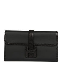 Pre-owned Hermes Jige Duo Clutch Touch Black Swift, Varanus Niloticus Lizard Touch Palladium Hardware