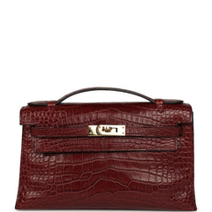 Pre-owned Hermes Kelly Pochette Rouge H Matte Alligator Mississippiensis Permabrass Hardware