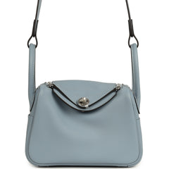 Hermes Mini Lindy II Bleu Lin Swift Palladium Hardware
