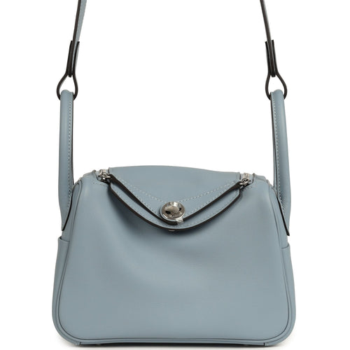 Hermes Mini Lindy II Bleu Lin Swift Palladium Hardware