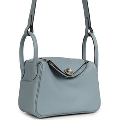 Hermes Mini Lindy II Bleu Lin Swift Palladium Hardware