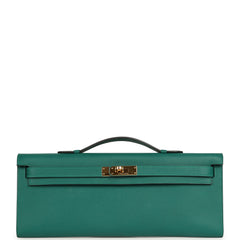 Pre-owned Hermes Kelly Cut Malachite Epsom Gold Hardware