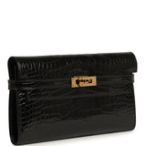 Pre-owned Hermes Kelly Long Wallet Black Shiny Alligator Gold Hardware - Thumbnail View 2