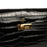 Pre-owned Hermes Kelly Long Wallet Black Shiny Alligator Gold Hardware - Thumbnail View 7