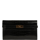 Pre-owned Hermes Kelly Long Wallet Black Shiny Alligator Gold Hardware - Thumbnail View 1