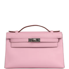 Hermes Kelly Pochette Mauve Sylvestre Swift Palladium Hardware