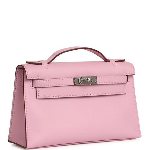 Hermes Kelly Pochette Mauve Sylvestre Swift Palladium Hardware