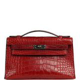Pre-owned Hermes Kelly Pochette Rouge H Matte Alligator Mississippiensis Palladium Hardware - Thumbnail View 1