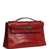 Pre-owned Hermes Kelly Pochette Rouge H Matte Alligator Mississippiensis Palladium Hardware - Thumbnail View 2