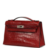 Pre-owned Hermes Kelly Pochette Rouge H Matte Alligator Mississippiensis Palladium Hardware - Thumbnail View 5