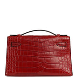 Pre-owned Hermes Kelly Pochette Rouge H Matte Alligator Mississippiensis Palladium Hardware - Thumbnail View 3