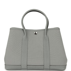 Hermes Garden Party 30 Gris Pantin Officier Canvas, Negonda Palladium Hardware