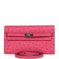 Hermes Kelly Wallet To Go Rose Tyrien Ostrich Palladium Hardware