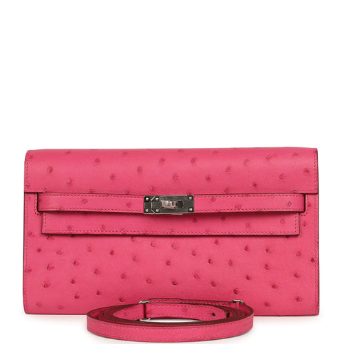 Hermes Kelly Wallet To Go Rose Tyrien Ostrich Palladium Hardware