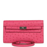 Hermes Kelly Wallet To Go Rose Tyrien Ostrich Palladium Hardware - Thumbnail View 1