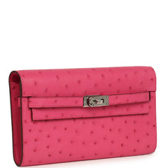 Hermes Kelly Wallet To Go Rose Tyrien Ostrich Palladium Hardware