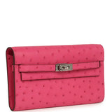 Hermes Kelly Wallet To Go Rose Tyrien Ostrich Palladium Hardware - Thumbnail View 2