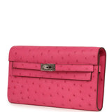 Hermes Kelly Wallet To Go Rose Tyrien Ostrich Palladium Hardware - Thumbnail View 6