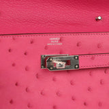 Hermes Kelly Wallet To Go Rose Tyrien Ostrich Palladium Hardware - Thumbnail View 7