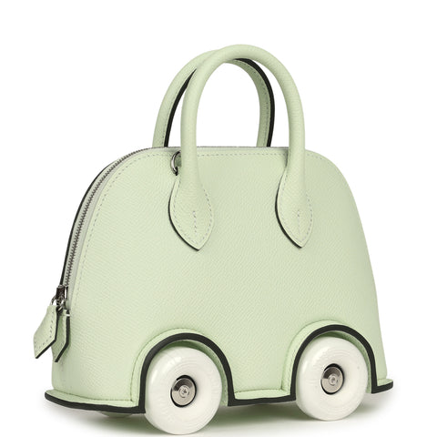 Hermes Bolide On Wheels 1923 Vert Fizz, White Epsom Palladium Hardware
