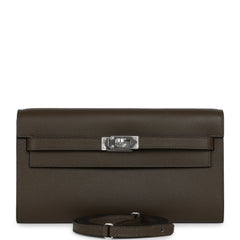 Hermes Kelly Wallet To Go Vert Loden Evercolor Palladium Hardware