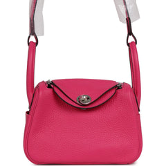 Hermes Mini Lindy Rose Shocking Clemence Palladium Hardware