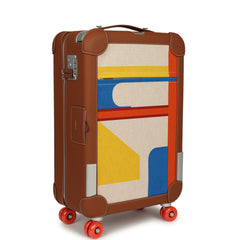 Hermes R.M.S. Cabine 55 Rolling Suitcase "Pacific H" Plume H Multicolor Canvas, Fauve Régate Palladium Hardware