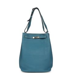 Pre-owned Hermes So Kelly 26 Blue Jean Clemence Palladium Hardware