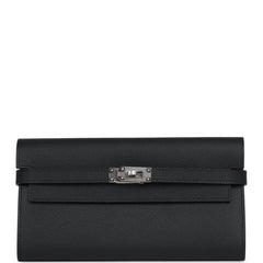 Hermes Kelly Long Wallet Black Epsom Palladium Hardware