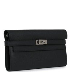 Hermes Kelly Long Wallet Black Epsom Palladium Hardware