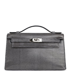 Pre-owned Hermes Kelly Pochette Ardoise Varanus Niloticus Lizard Palladium Hardware