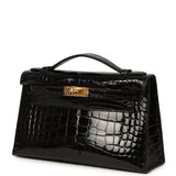 Hermes Special Order (HSS) Kelly Pochette Black Verso Shiny Alligator Gold Hardware - Thumbnail View 5