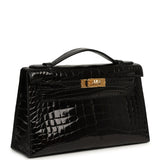 Hermes Special Order (HSS) Kelly Pochette Black Verso Shiny Alligator Gold Hardware - Thumbnail View 2