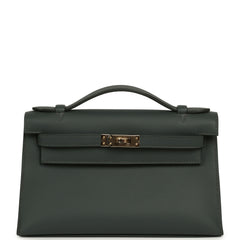 Hermes Kelly Pochette Vert Mangrove Swift Permabrass Hardware