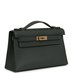Hermes Kelly Pochette Vert Mangrove Swift Permabrass Hardware