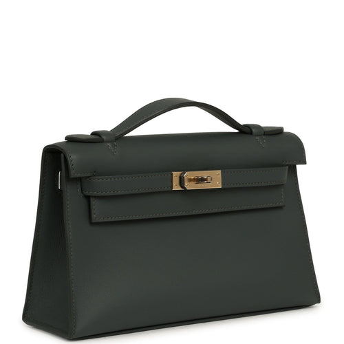 Hermes Kelly Pochette Vert Mangrove Swift Permabrass Hardware