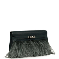 Hermes Kelly Elan Foile Vert Cypress Chevre Chamkila and Ostrich Feathers Palladium Hardware