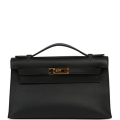 Pre-owned Hermes Kelly Pochette Black Swift Rose Gold Hardware