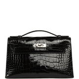 Hermes Special Order (HSS) Kelly Pochette Black Verso Shiny Alligator Palladium Hardware - Thumbnail View 1