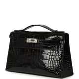 Hermes Special Order (HSS) Kelly Pochette Black Verso Shiny Alligator Palladium Hardware - Thumbnail View 2