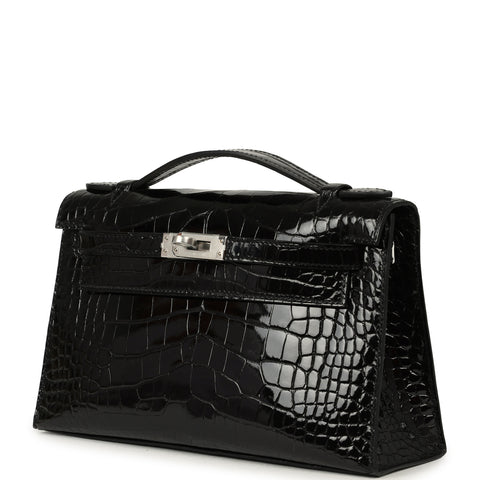 Hermes Special Order (HSS) Kelly Pochette Black Verso Shiny Alligator Palladium Hardware