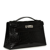 Hermes Special Order (HSS) Kelly Pochette Black Verso Shiny Alligator Palladium Hardware - Thumbnail View 3