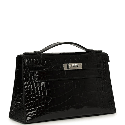 Hermes Special Order (HSS) Kelly Pochette Black Verso Shiny Alligator Palladium Hardware
